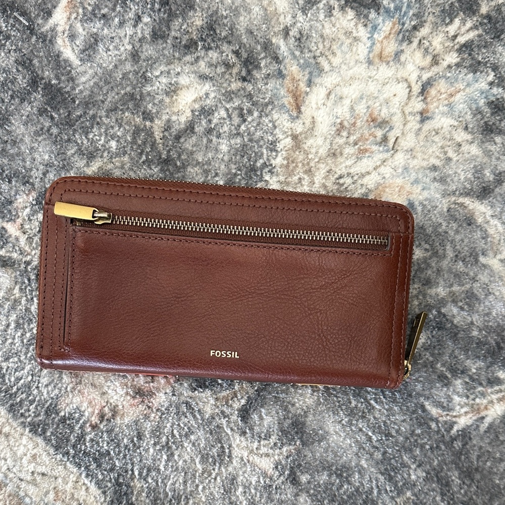 Fossil Brown Leather Colorblock Patchwork Wallet … - image 2